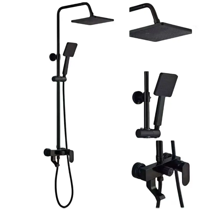 Samiyah Space Aluminum Black Gold Bathroom Rainfall Shower Set 3 Function Shower Combo cold mixed hot water valve faucet