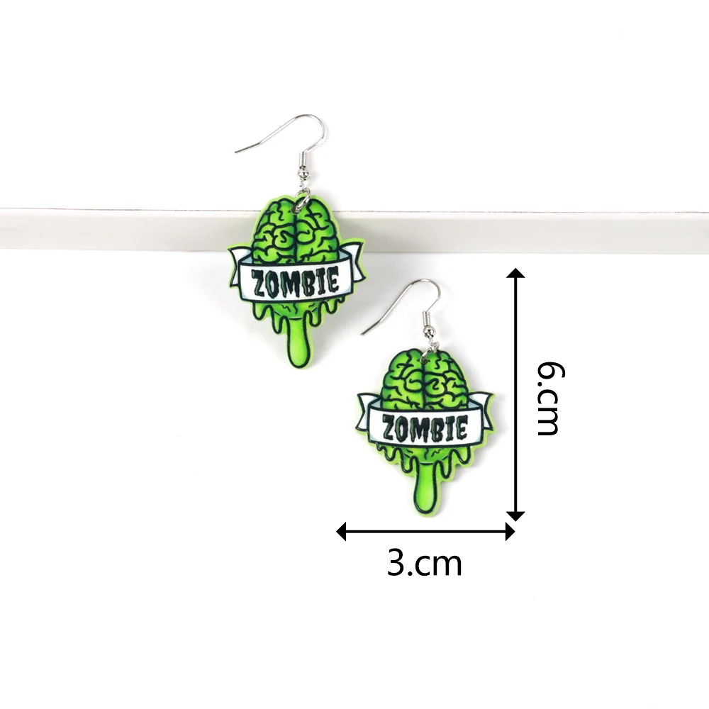 Wholesale new Halloween Zombie dripping blood Heart Lip Tongue Brain fluorescent green hiphop Drop Earrings acrylic for women