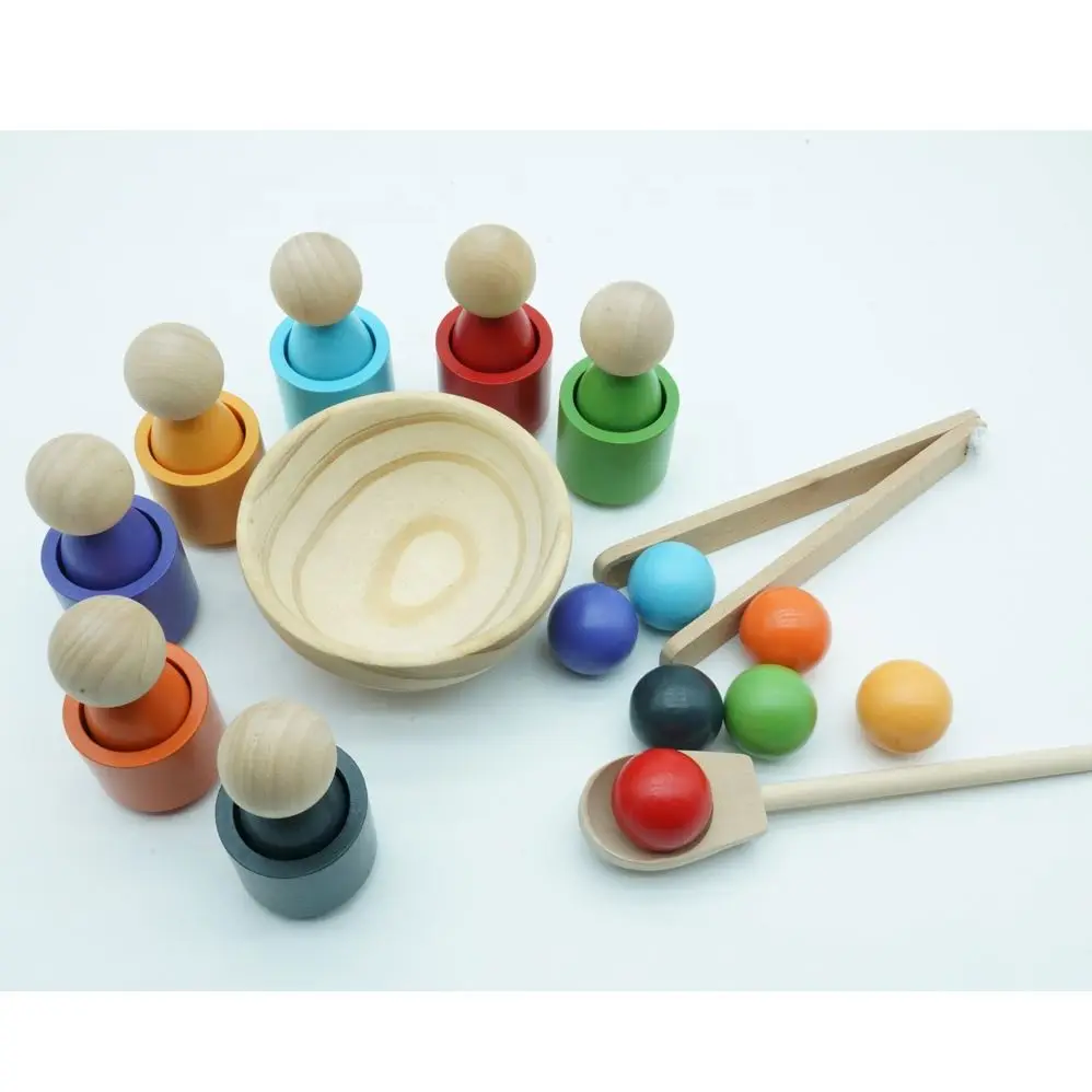 Baby Fisher Price Interactive Baby And Toddler Toy Peg Doll Balls In Cups Montessori Toy Wooden Sorter Game Educational toi