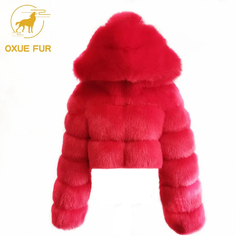 
Winter Warm Soft Thick Real Fox Fur Coat Ladies Long Sleeve Natural Fur Jacket Hooded Short Style Real Fur Coat Women 