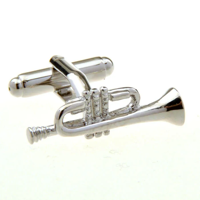 Boutique Gold and Steel Color Trumpet Shape Cuff links Tie Clips Men Unisex Anniversary Engagement Shirt Formal Wear Accessories