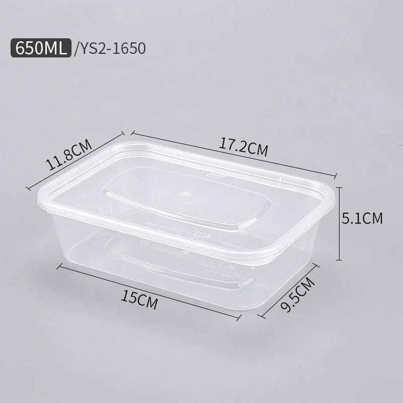 650ML rectangle clear container plastic lunch box disposable with customized