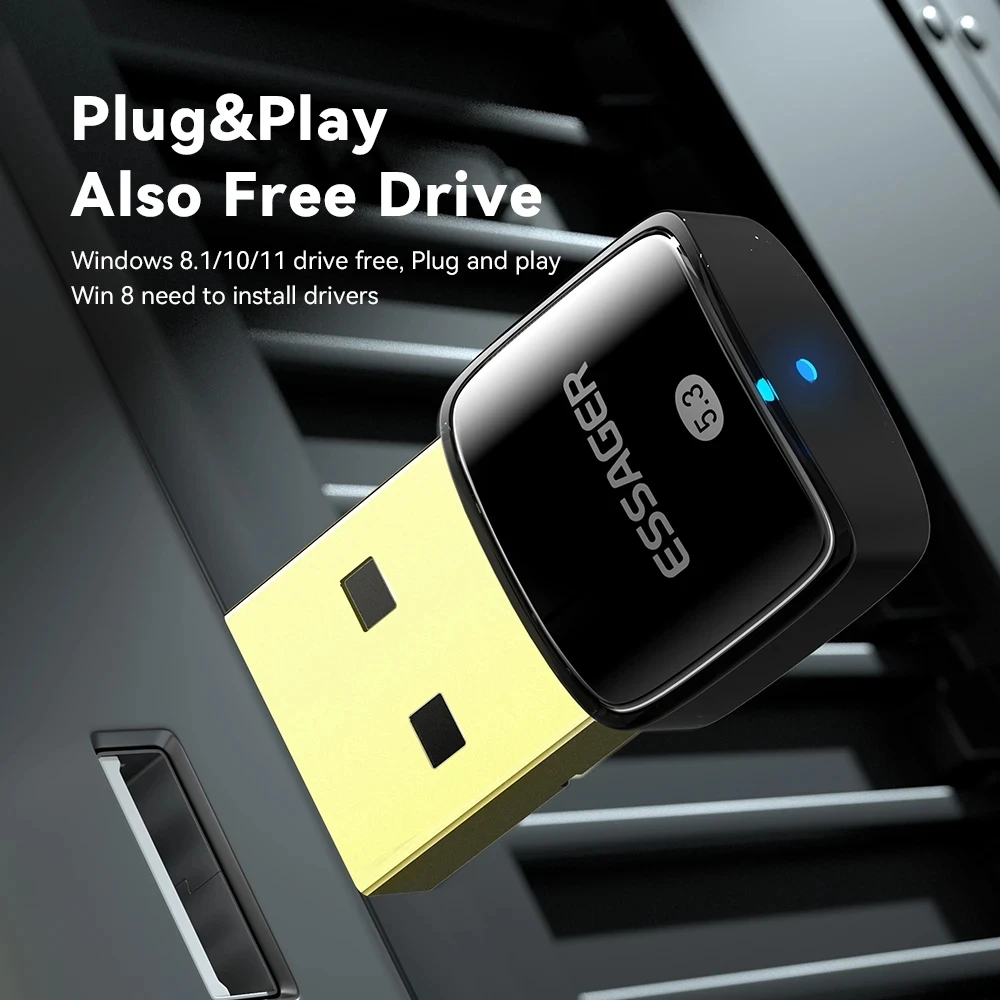 Esager USB Blue-tooth 5.3 Dongle Adapter for PC Laptop Speaker Wireless Mouse Earphone Keyboard Music Audio Receiver Transmitter