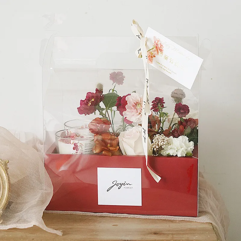 PVC portable Transparent Flower Gift Boxes Creative Packaging Clear Plastic Folding Empty Box