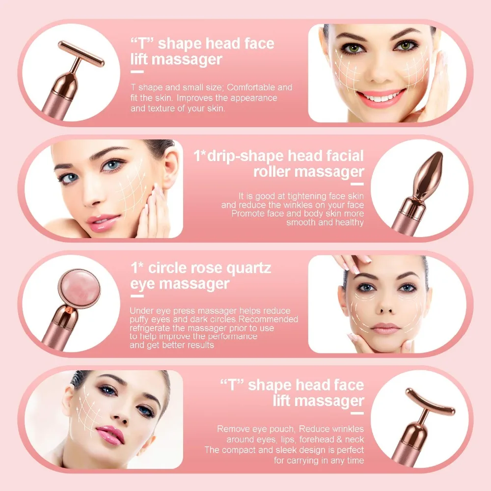Beauty Skincare Tools Electric Face Roller Stick Facial Massage Tightening Lifting V Shape Vibrating Face Roller Massager