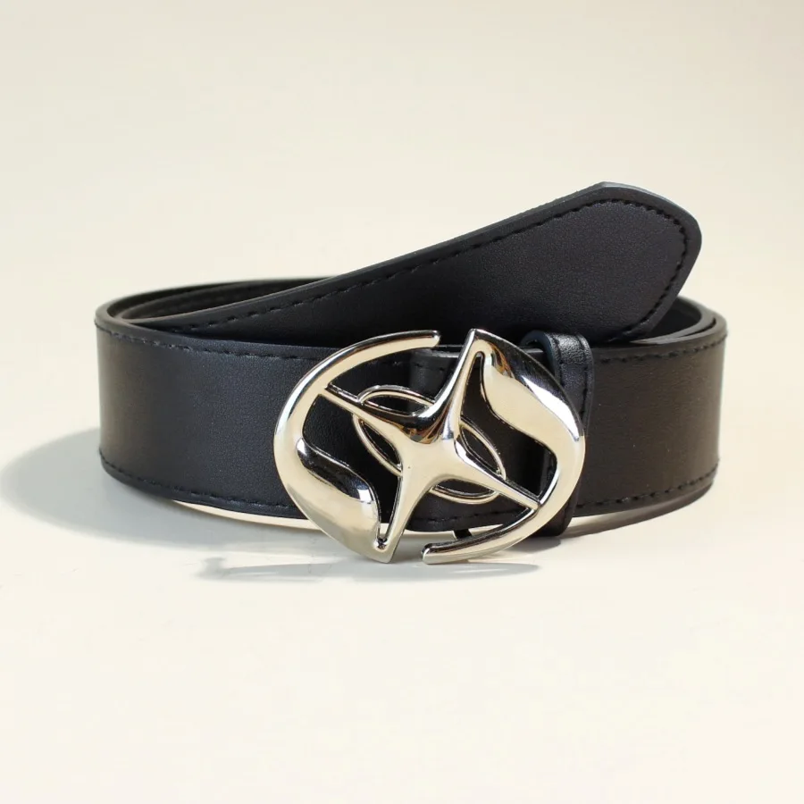 New Korean version of ins style men and women retro smooth buckle Korean simple fashion waist metal buckle belt women