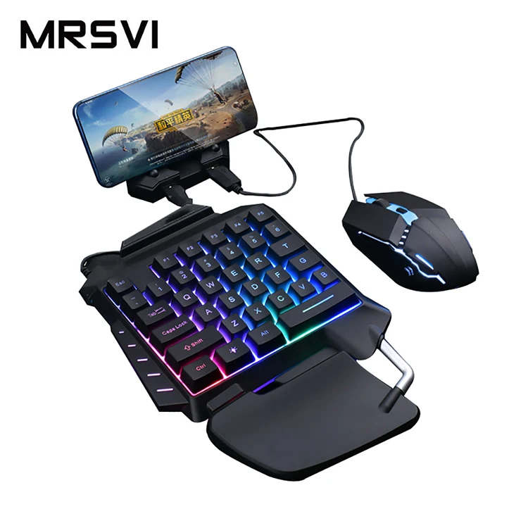 Mini gaming keyboard Ergonomic Backlight one handed and mouse for Mobile Phone