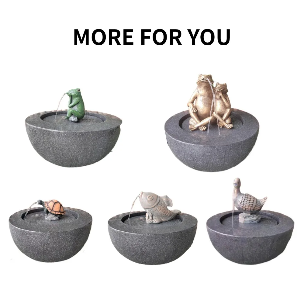 Fish Statue Fiber Stone Solar Water Fountain with Led Light for Outdoor Garden Decoration