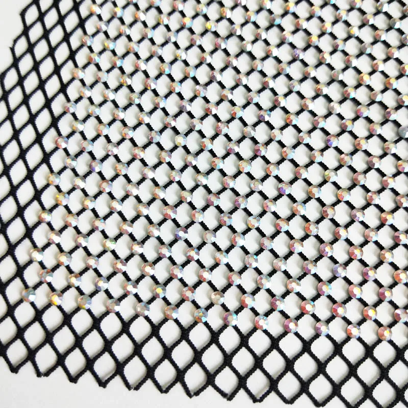 Hot Selling Soft Elastic Black Base Crystal AB Rhinestone Mesh Fabric Crystal Fabric For Garment