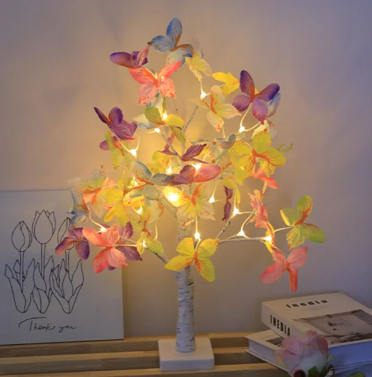 Newish Table Desk Decor For Bedroom Indoor tree Light butterfly Blossom Night Light 60cm battery box