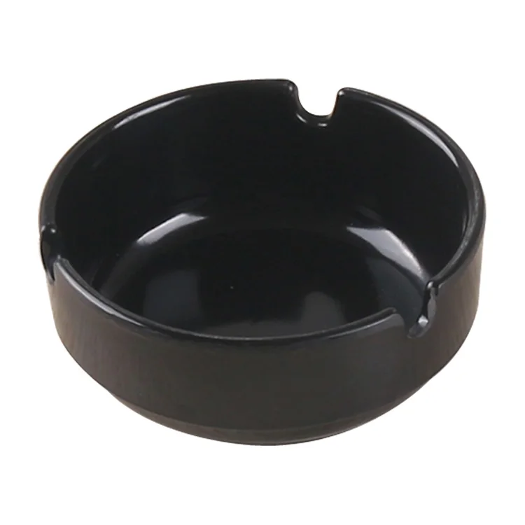 RTS 7.7x7.7x 3.3 cm cheap mini portable round unbreakable black melamine plastic ashtray for bar and restaurant wholesale