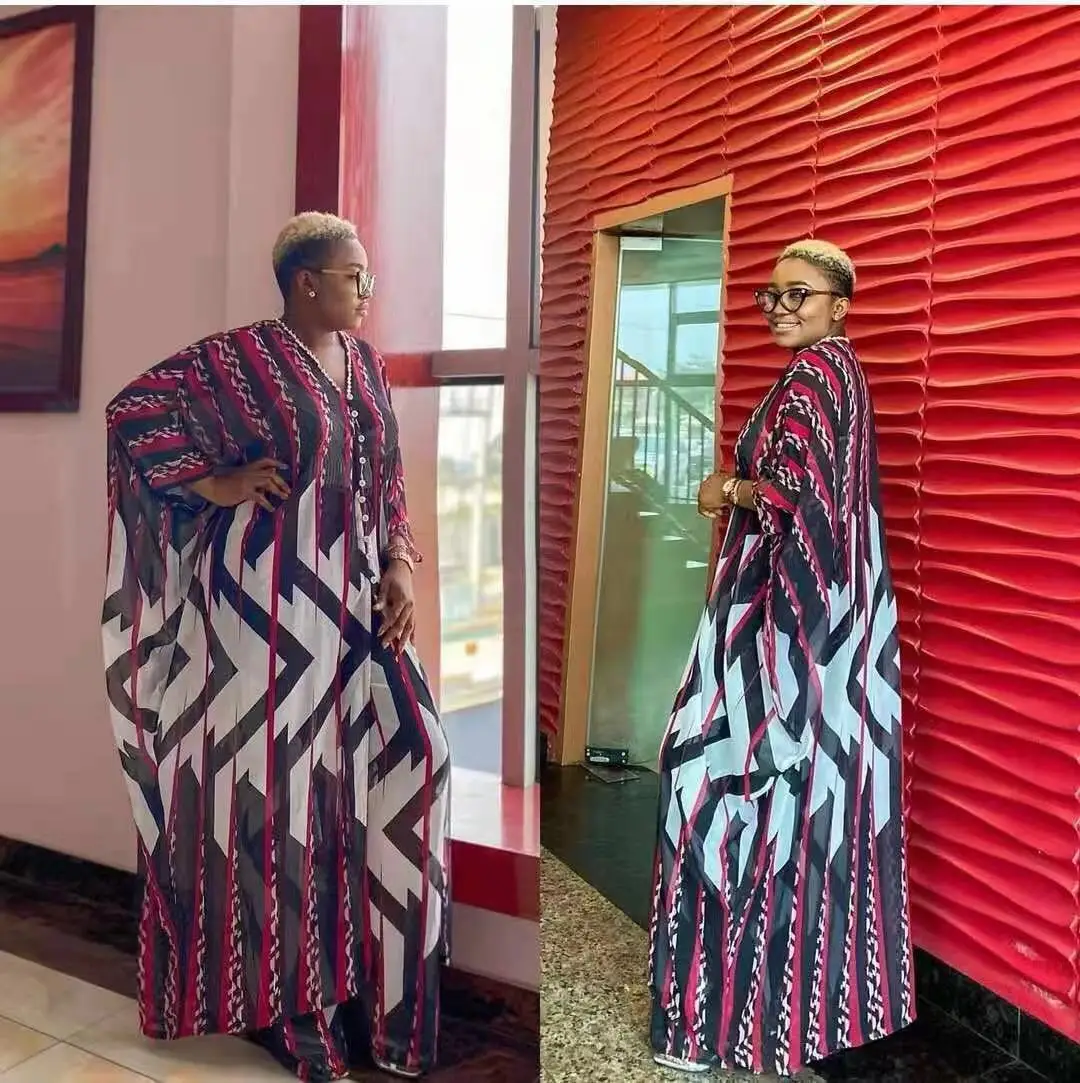 2021 Muslim Arab Casual Two Pieces Set Printing Batwing Sleeve African Women Abaya Kaftan Style Robe Long Dress Muslim Islamic