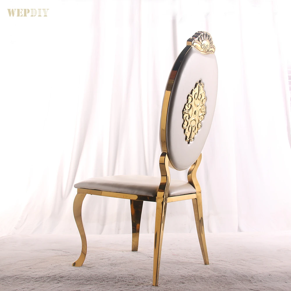 Royal White and Gold Luxury Stainless Steel Hotel Activity Chair Hotel One Stop Stackable Chair