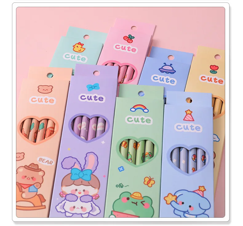 Customization 10 Pcs 12 Pcs Cartoon Pencil Color Box Heat transfer film HB/2B Pencil Office students use pencils