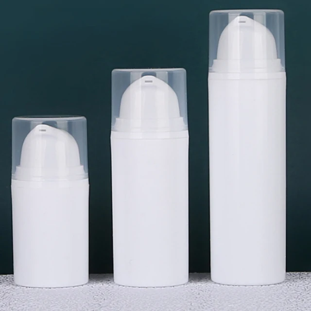 Hengjian 15ml 30ml 50ml white skin care cream plastic cosmetic packaging airless lotion bottle with transparent cap