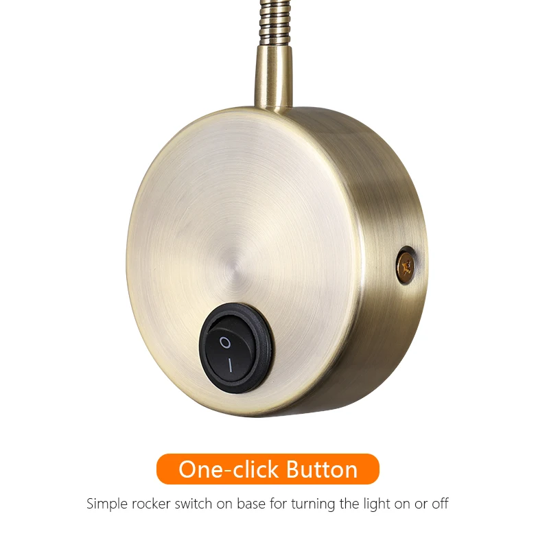 Hot sell 3W LED bronze surface goose neck flexible and adjustable hotel bedroom bedside Wall Mounted book light for reading