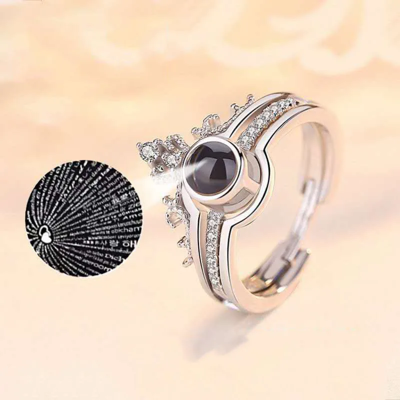 DIY Projector Crown Fashion Couple Rings 100 Languages I Love You Custom Photo Projection Rings For Girls