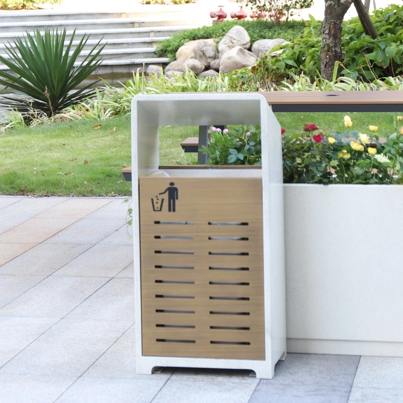 NEW stone pattern outdoor metal garbage bin park outside steel waste bins galvanized trash can for sale