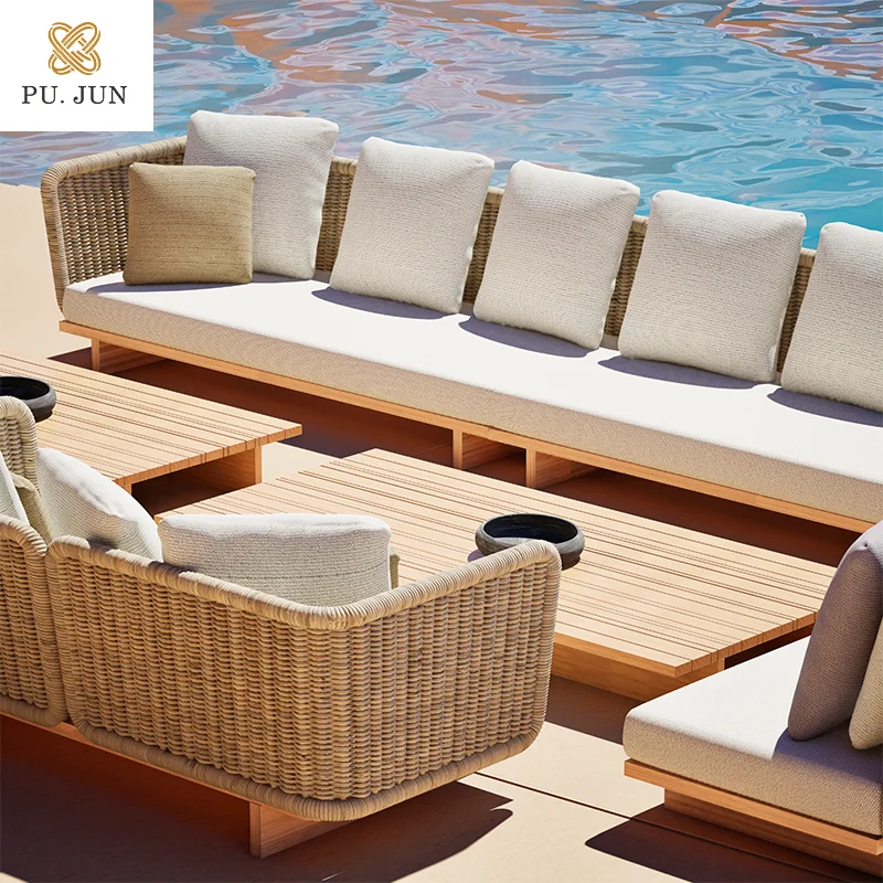 All-weather Resort Furniture Terrace Garden Outdoor Teak Launch Furniture Set Garden Lounge Sofa Set