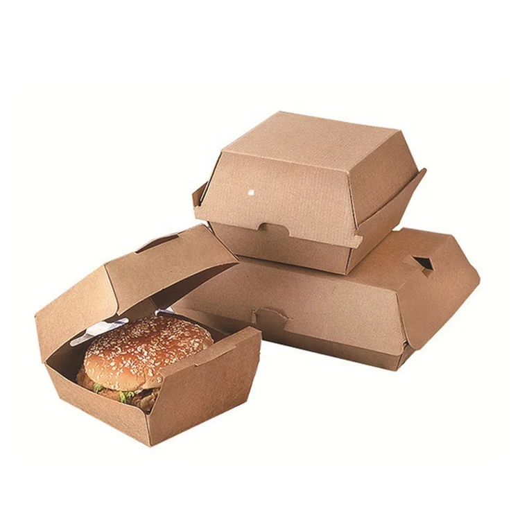 Biodegradable Compostable Kraft Paper Take Away Hamburger Box Eco Friendly Fast Food Delivery Containers Packaging Burger Box