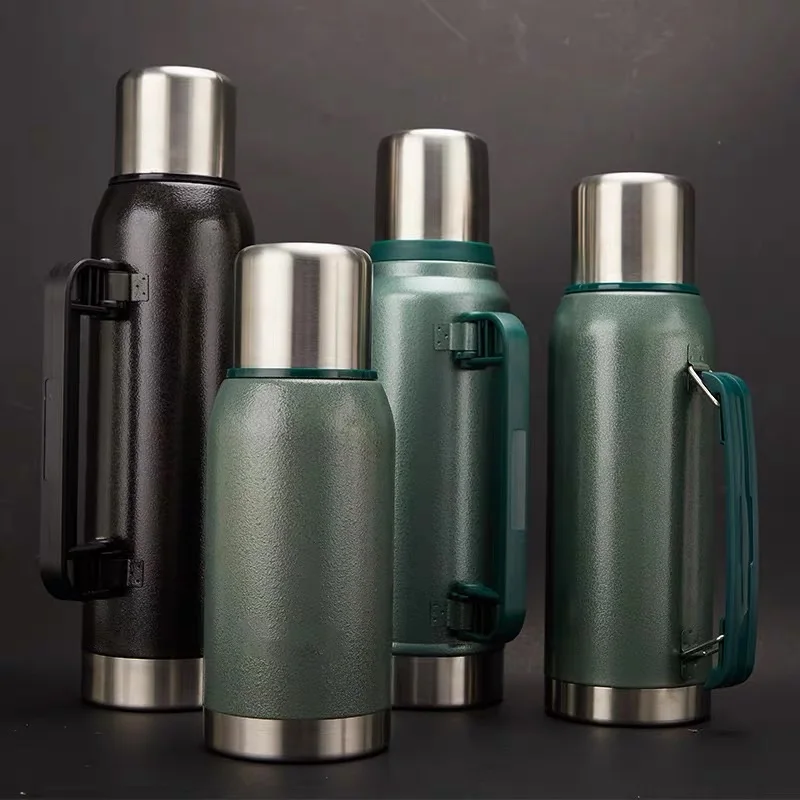 Thermo with Handle Hidden Strap thermo Classic Silver Vacuum Insulated Wide Mouth Bottle-1L Capacity