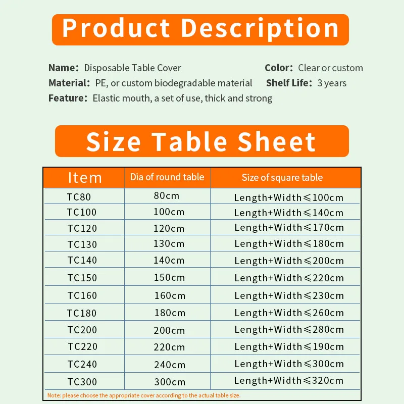 customized waterproof and oilproof party disposable plastic table covers rectangle pe tablecloths with elastic