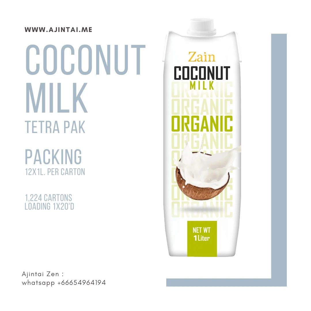 Органический чистый сок кокосовой воды 100% OEM Prisma te tra Pak бумажная коробка Размер 1000 мл Zain от компании Ajintai продукт из Таиланда