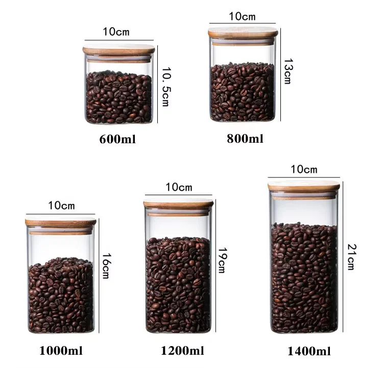 Wholesale kitchen empty 600ml 800ml square glass jar with bamboo lid