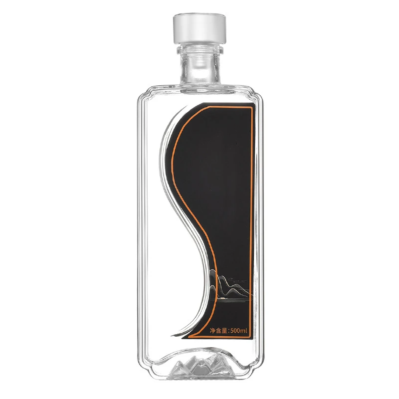 Custom labels branding square 500ml 750ml spirit glass bottle vodka liquor packaging for whiskey rum gin with cork
