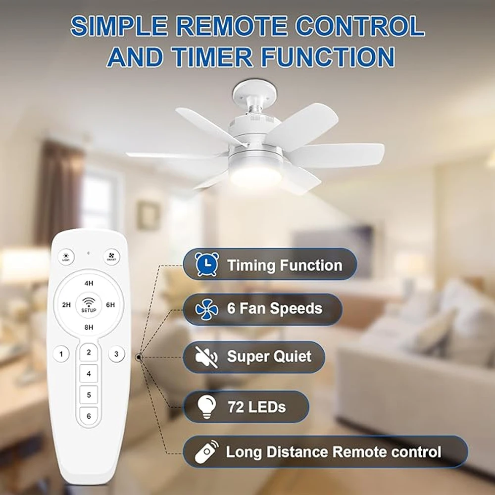 Universal E26 Base 3000K 4500k 6000k CCT Dimmable LED 20 Inch Small Quiet Socket Fan Light With Remote Control