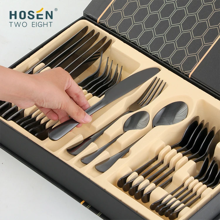 Wholesale Luxury Gold Knife Sets Stainless Steel Gold Spoon Set Gold Plated 72Pcs Cutlery Set With Gift Box