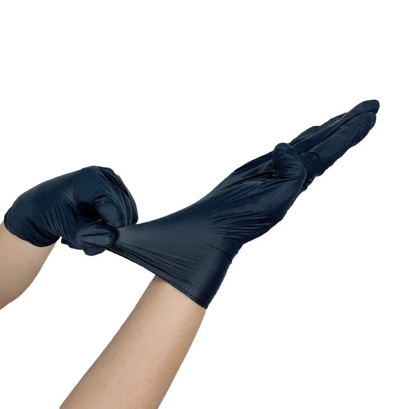 PRI cheap CE certificated 9 inch long cuff examination black nitrile powder free disposable gloves