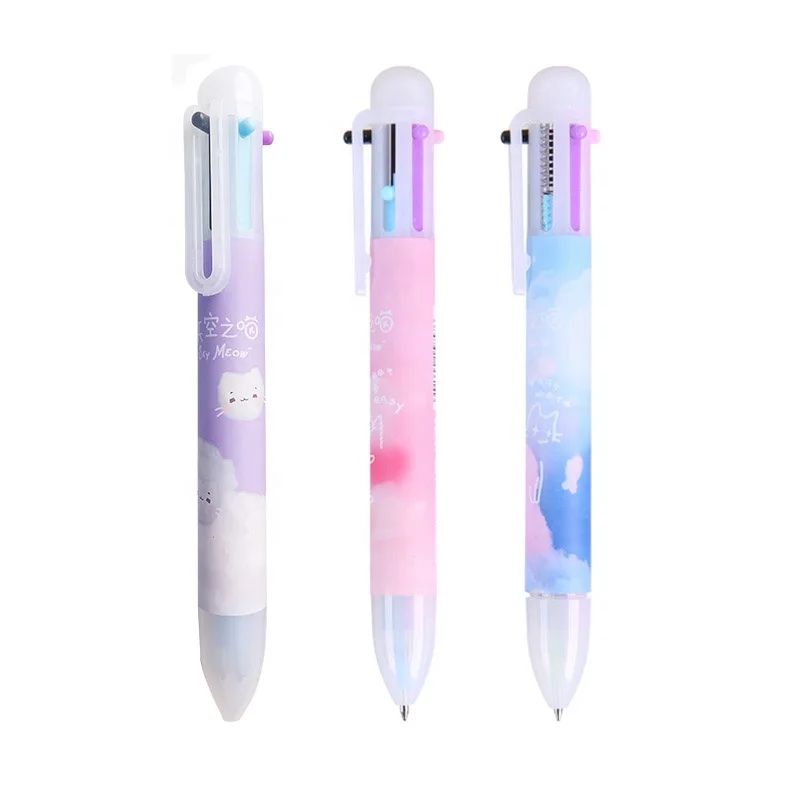 Andstal Cute Cartoon Cat Multi-Functional Pen Ink Pens Ballpoint 6 in 1 Ballpoint pen For School Supplies