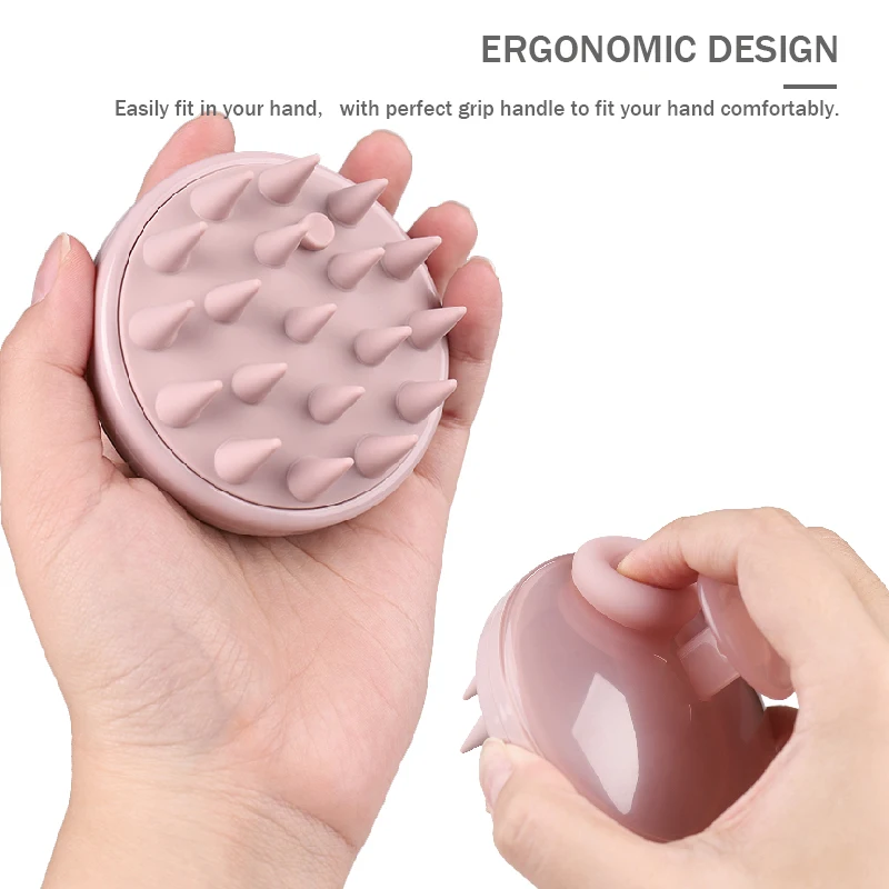 Wet Curly Round Pink Hair Washing Brush with Liquid Compartment Silicone Shampoo Brush for Scalp Massage