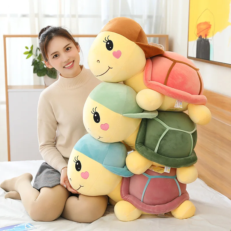 Wholesale 25/35/45/60cm Cartoon With Hat Small Turtle Elastic Super Soft Plush Toy Cute TortoiseDoll Birthday Gift For Baby