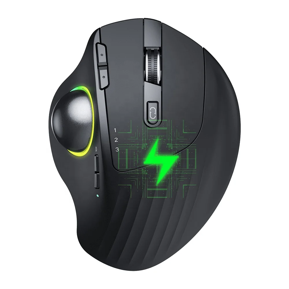 New Model 2.4G BT Ergonomic Rechargeable Rollerball Thumb Control Adjustable DPI RGB Wireless Trackball Mouse for PC iPad Mac