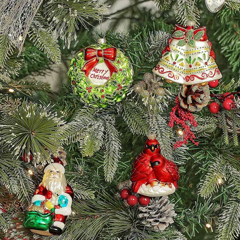 EAGLEGIFTS Mini Orange Baubles Hand-painted Large Christmas Fruit Santa Hanging Decorations with Gold Glass Ball Ornaments