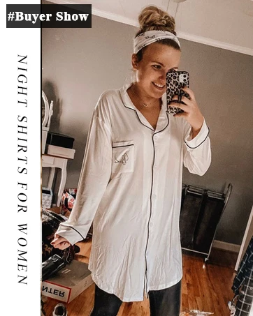 High Quality Long-Sleeve Button Down Soft Comfy Bamboo Cotton Modal Pajamas for Women Sleepwear Sleep shirt Sleep Dress