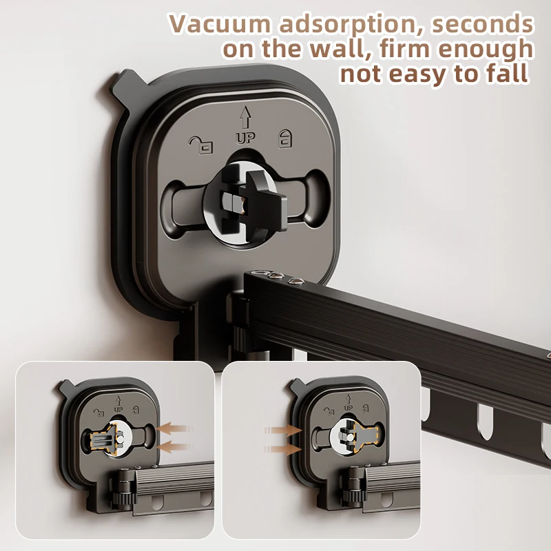 Double Side Wall-Mounted Folding Dry Rack Laundry Room Balcony Strong Aluminium Suction Cup Punch-Free Retractable Clothes