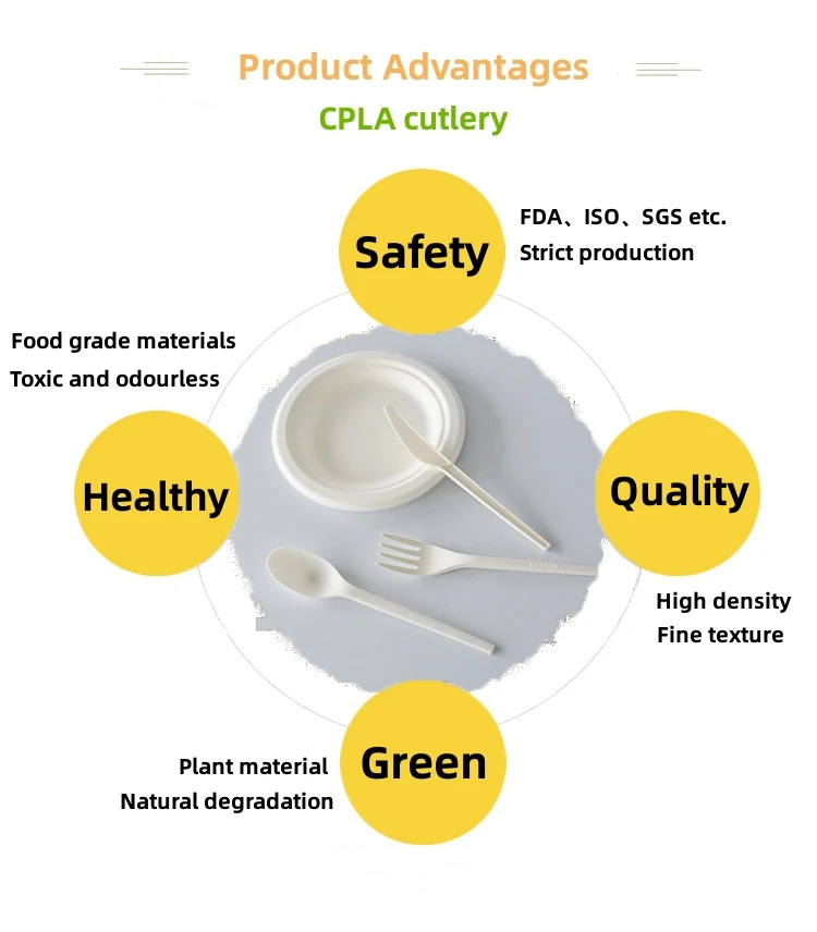 6.5 inch CPLA Compostable Forks Knife Spoon Set Disposable 180 Days Biodegradable Cutlery