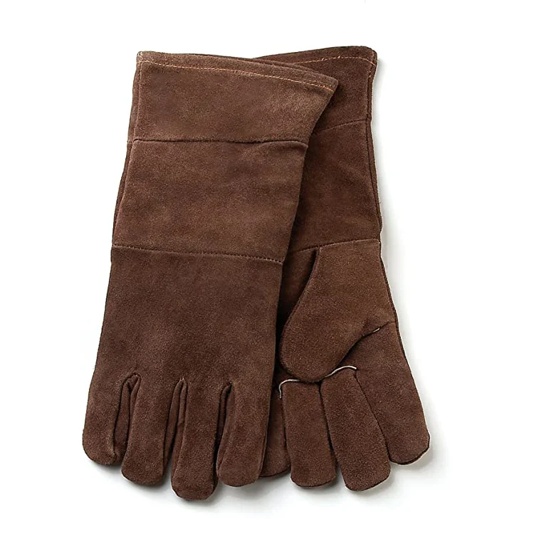 brown babecue BBQ heat resistant hand protection fireproof five fingers reinforced palm high-quality gloves