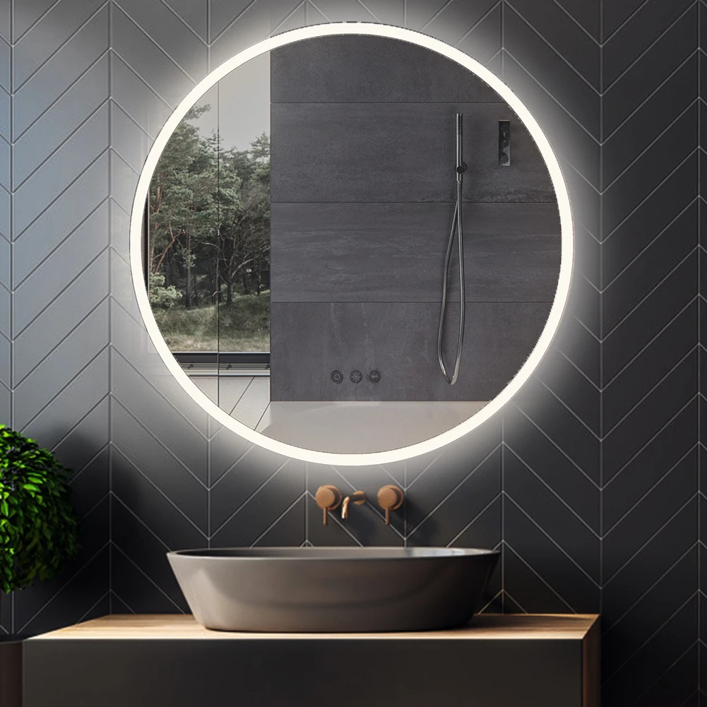 High Quality Acrylic & Powder Coating with White round wall mirror LED Mirror