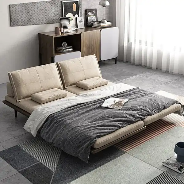Orangefurn современный хлопчатобумажный и льняной выдвижной деревянный складной спальный диван середины века диван-кровать цвета хаки