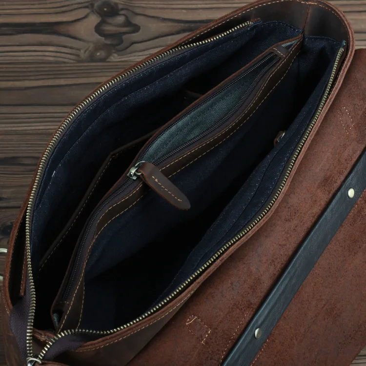 Handmade Top Pu Leather Laptop Crossbody Briefcase New Design Fashionable Casual 14-Inch Business Handbag for Men