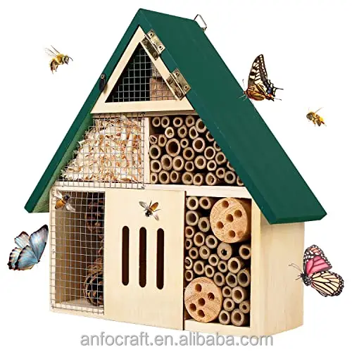 Wooden Mason Insect Bee Butterfly House Insect Hotel an Outdoor Hanging Bamboo Habitat for Bee Butterfly Ladybugs Live