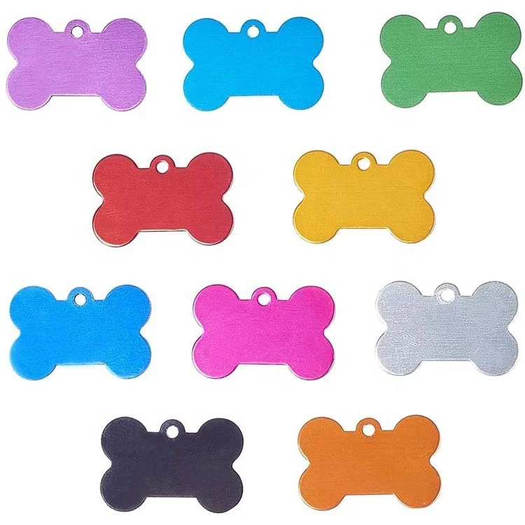 Custom logo engrave bone shape wholesale pet tag 31mm aluminum anodized pet name tag for dog collar