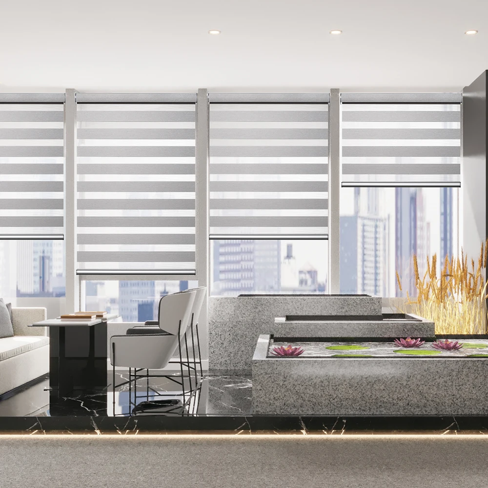 Hot Sale Polyester Horizontal Alexa Smart Wifi Motorized Rolling Window Curtains Automatic Fancy Zebra Blinds Shades