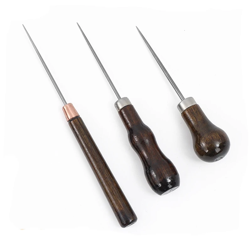 Factory Wholesale Professional Sewing Tools Needle Leather Wood Handle Awl For Stitching