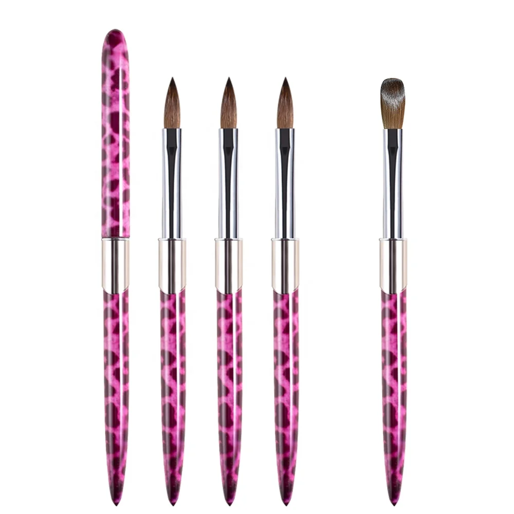 Hot Selling Gel Nail Polish Brush Rose leopard print kolinsky nai metal Color Handle   and Customizable logo