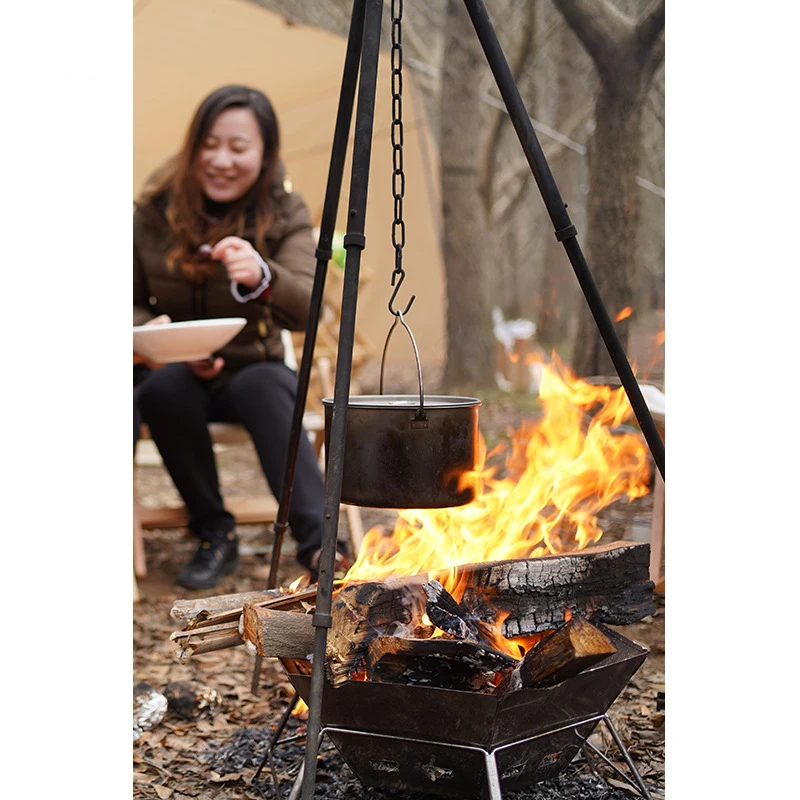  Stainless Steel Barbecue Grill Outdoor Camping Portable Foldable Wood Stove Household Hexagonal